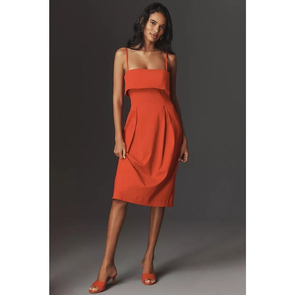 NWT By Anthropologie Sleeveless Foldover Knee-Length Dress Size SP Red #7H454